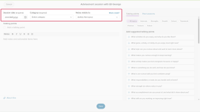 An Advisement session for a student is open. The session date, category, and visibility fields are all highlighted.